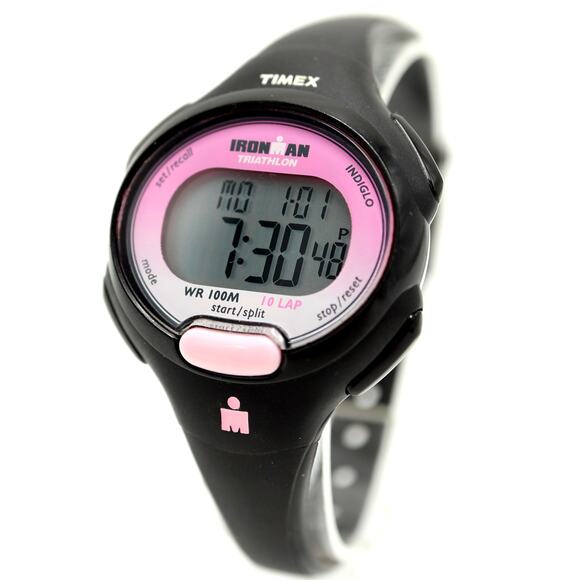 Timex Ironman Triathlon Indiglo Digital Watch Pink Black Silicone w New Battery - Picture 1 of 11